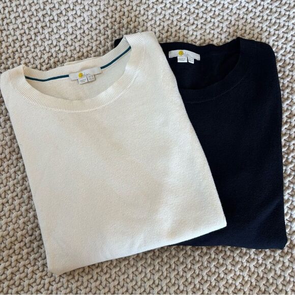 Pair of Boden Antonia Puff Sleeve Sweater Jumper Set of Two Black Cream Basics - Picture 2 of 15